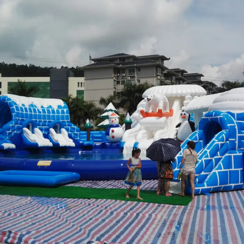 Ice and Snow World Theme Inflatable Water Park Water Slide Playground with Swimming Pool