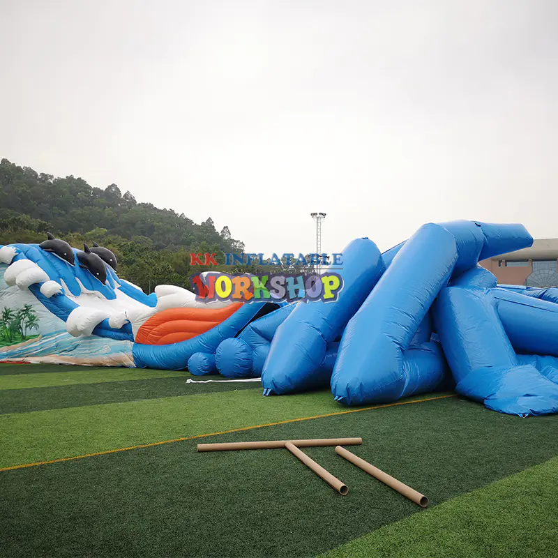 Funny Giant Shark and Dolphin Theme Inflatable Water Slide with Pool