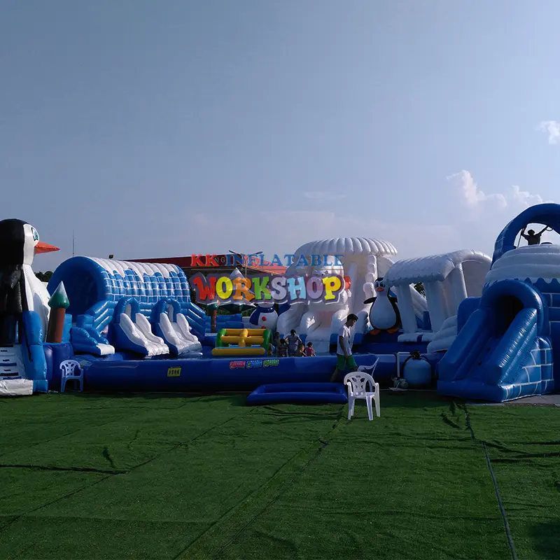 Outdoor Water Playground Inflatable Amusement Water park with Big Water Slide Huge Pool