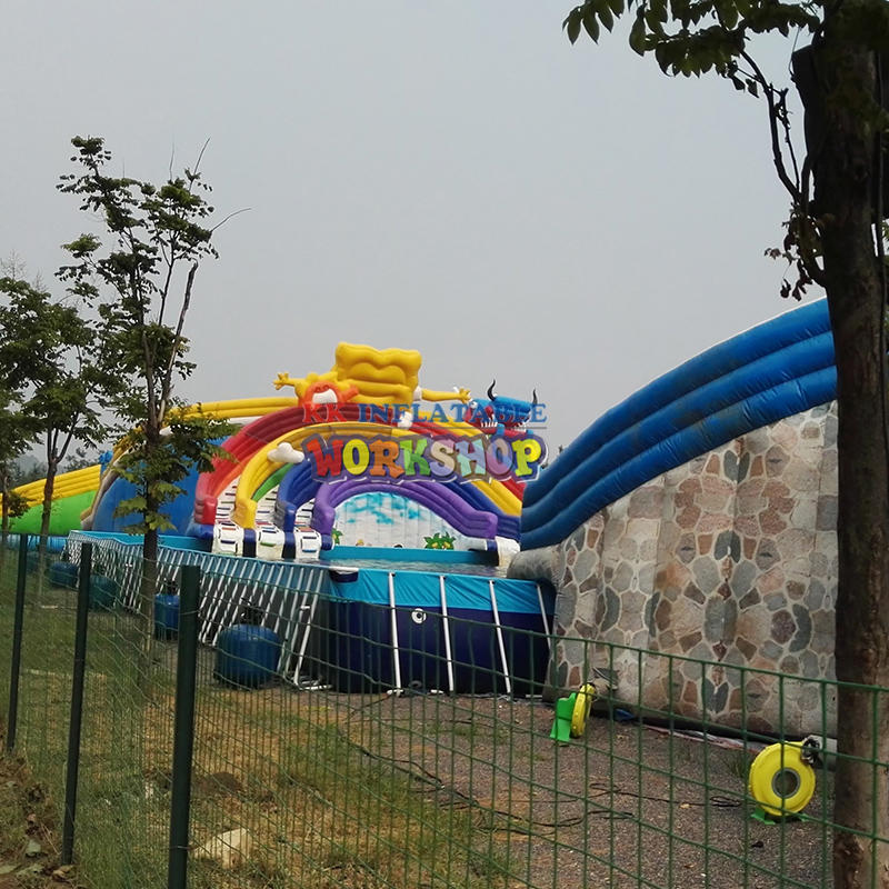 Outdoor Water Playground Inflatable Amusement Water park with Big Water Slide Huge Pool