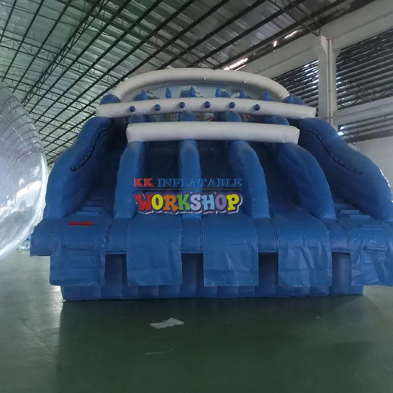Blue & White Inflatable Water Slide Multi-Channels Water Slide For ground pool