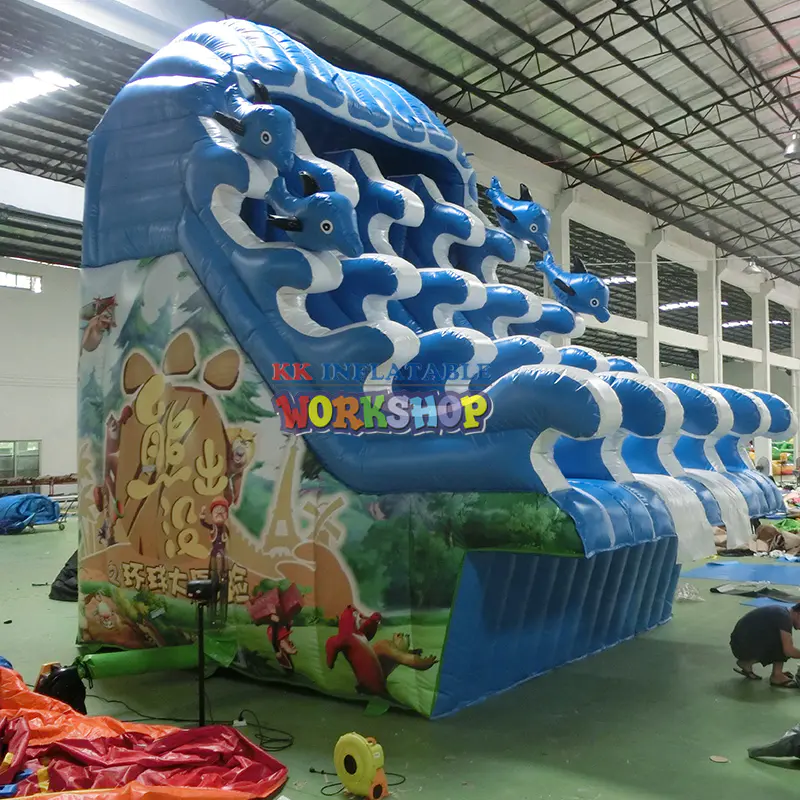 Blue & White Inflatable Water Slide Multi-Channels Water Slide For ground pool