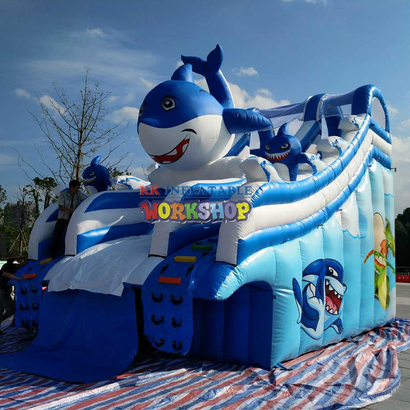 Hot Sale Blue & White Inflatable Water Slide Multi-Channels Water Slide with Big Inflatable Swimming Pool