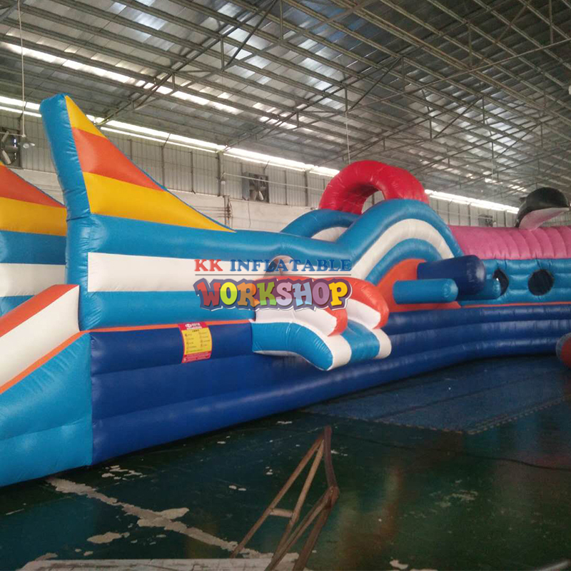 Theme inflatable pool water park bouncer trampoline, giant water slide with detachable pool