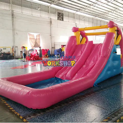 A Party Used Pink&Blue Mini Inflatable Water Pool Slide