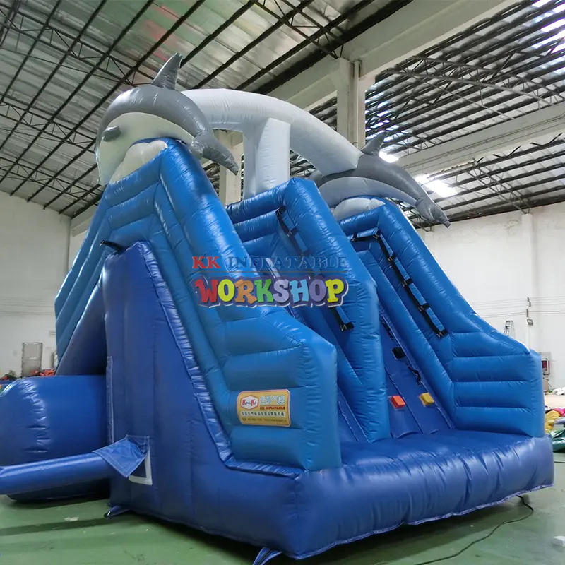 dolphins blue inflatable slide Above Swimming Pool inflatable water slides