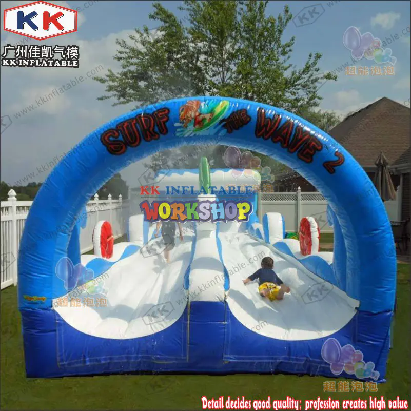 Park equipment lovely surf wave inflatable water slide double lane slip n slide