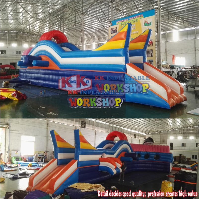 Large Frame Pool Ocean Themed Four Lanes Inflatable Water Slide For Adult