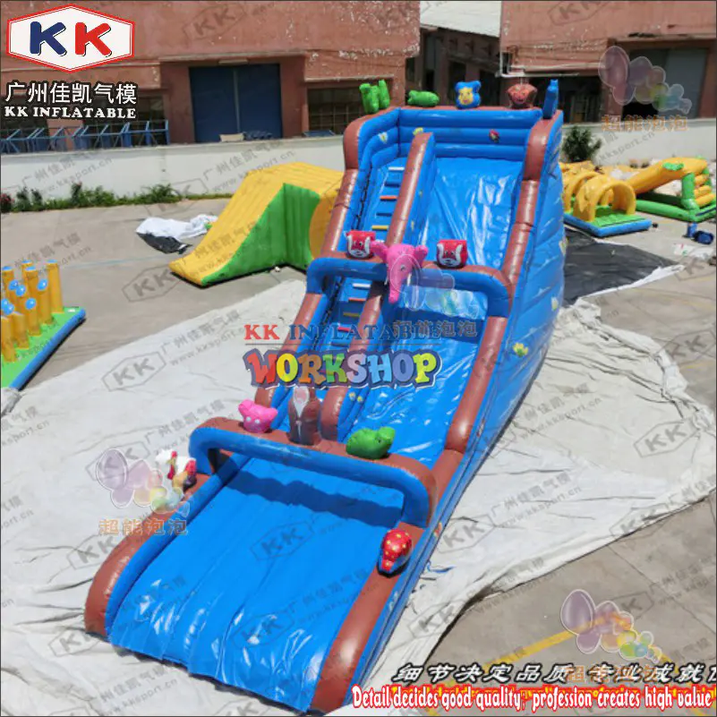 Large Frame Pool Ocean Themed Four Lanes Inflatable Water Slide For Adult