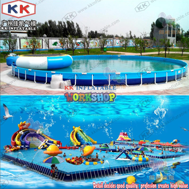 Eco-friendly Rainbow Inflatable Water Slides Commercial mobile water slide with frame pool