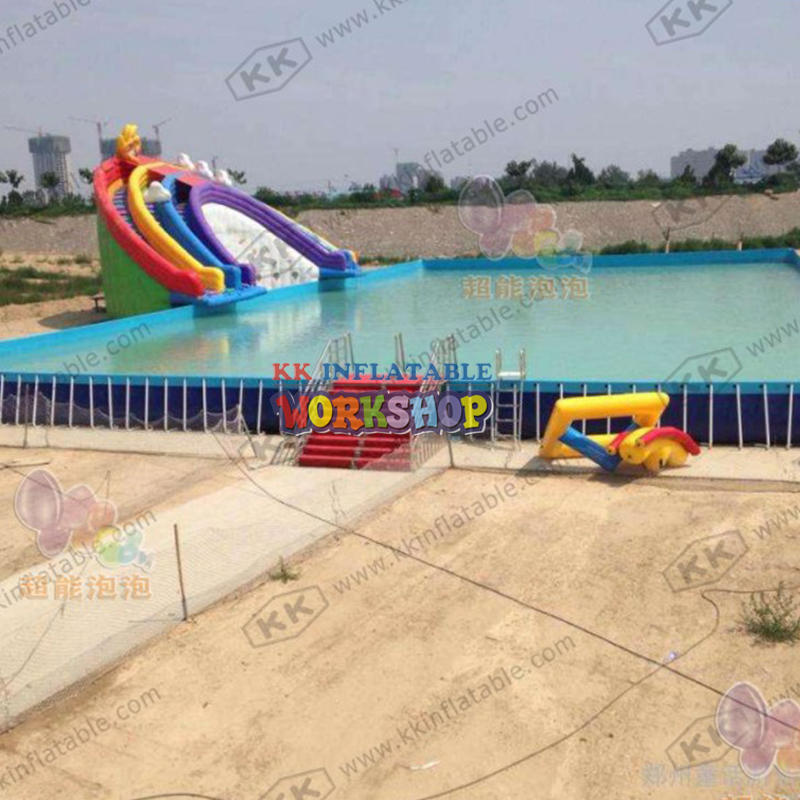 Eco-friendly Rainbow Inflatable Water Slides Commercial mobile water slide with frame pool