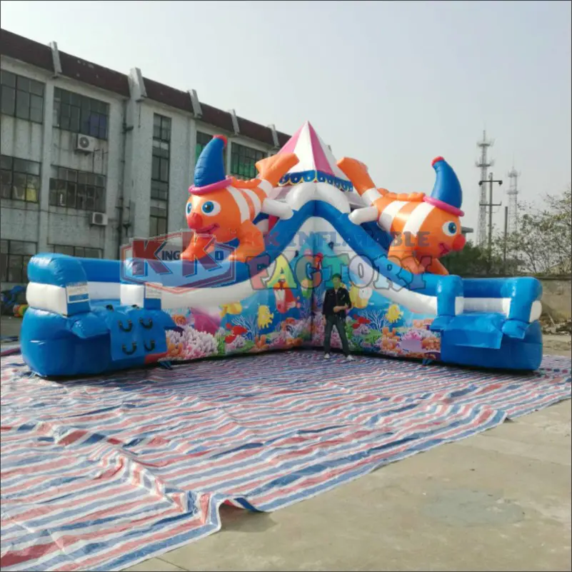 Children's water park inflatable slide tall inflatable water slide into pool