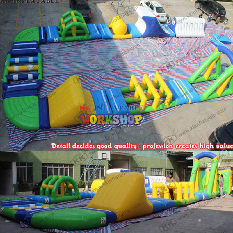 Water flushing inflatable floating park