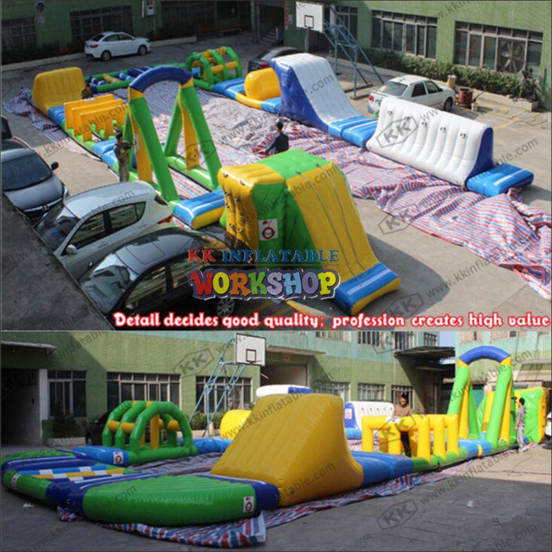 Water flushing inflatable floating park