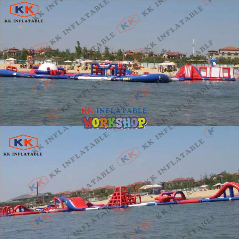 Outdoor water flushing inflatable floating park