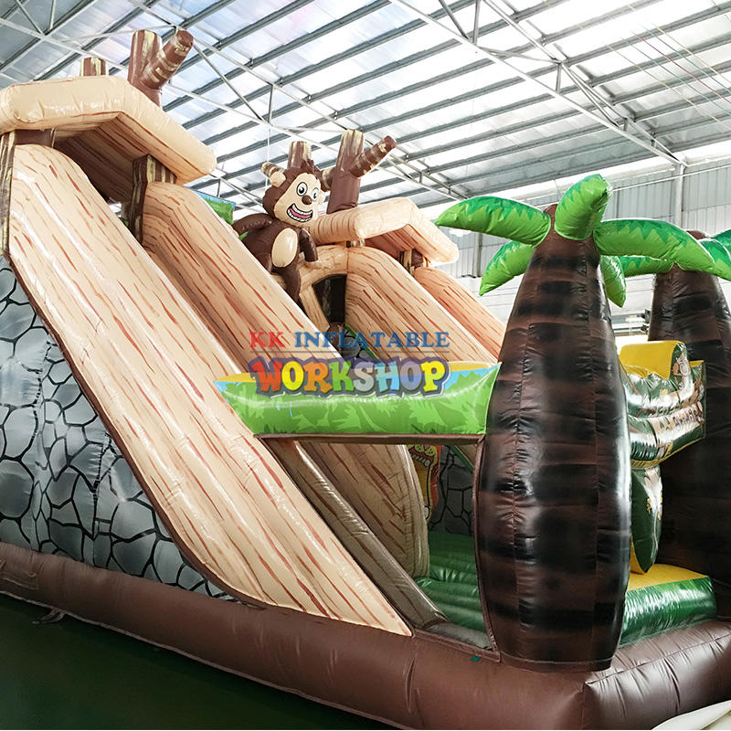 20FT Platform Jungle Animals Palm Tree Bouncy Slide Jumper Fantastic 3D Artwork Inflatable Dry Slide