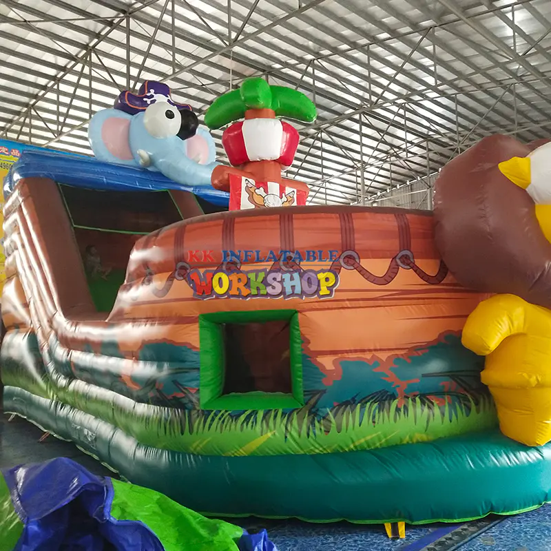 Adventure Galley Single Lane Dry Inflatable Slide Jumper , Kids Pirate Ship Bouncy Slide
