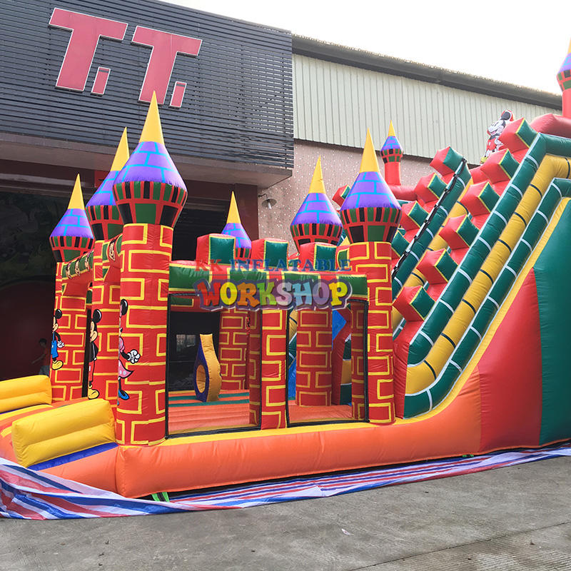 Outdoor Magic Castle Inflatable Bouncer With Slide, Knight Brick Theme Soft Play Inflatable Slide Playground