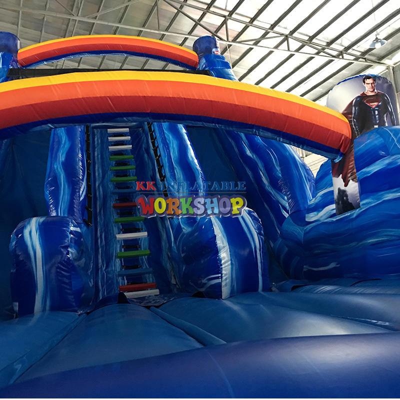 Marble Blue/Orange Alternate Height Wet n Dry Inflatable slide, Bounce&Castle Amusement Park Slide