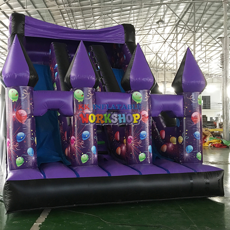 Inflatable bounce purplish black combo slide