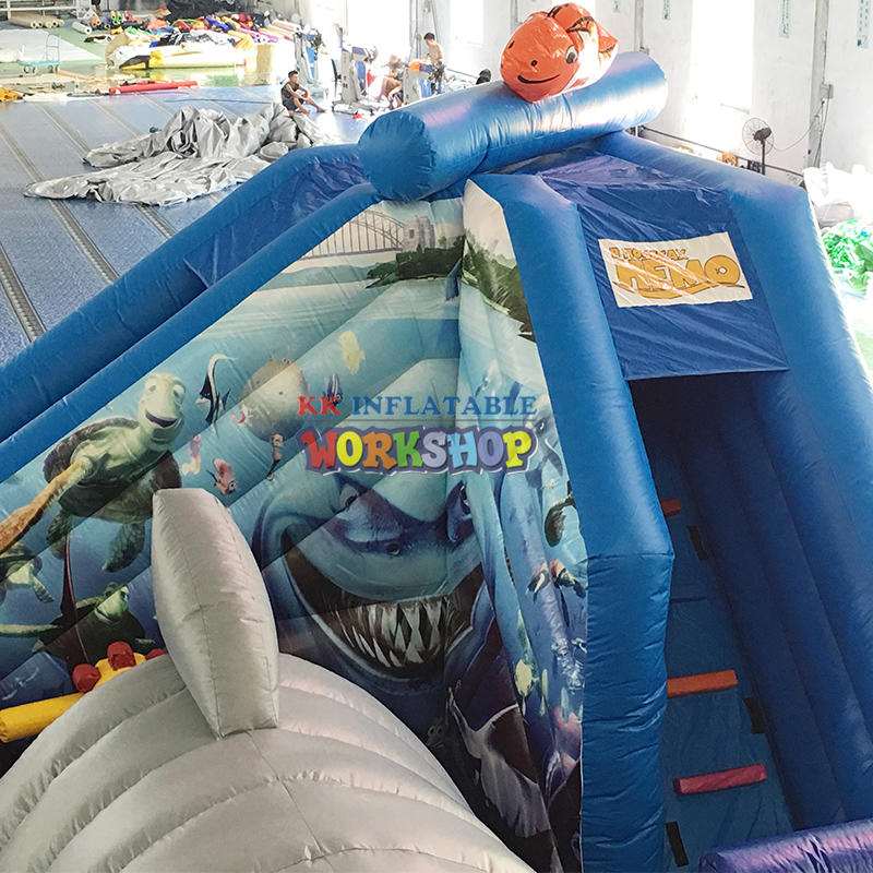 Air Fun Jumping Castle Shark Blue Inflatable Combo Jumping Bouncer Slide For Outdoor Fun Playground