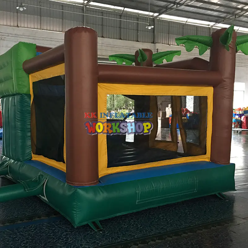 Indoor Or Outdoor Inflatable Tropical Combo Dry Slide Jumping Bouncer House