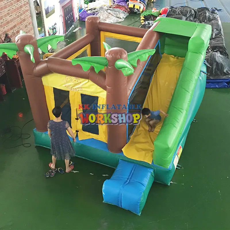 Indoor Or Outdoor Inflatable Tropical Combo Dry Slide Jumping Bouncer House