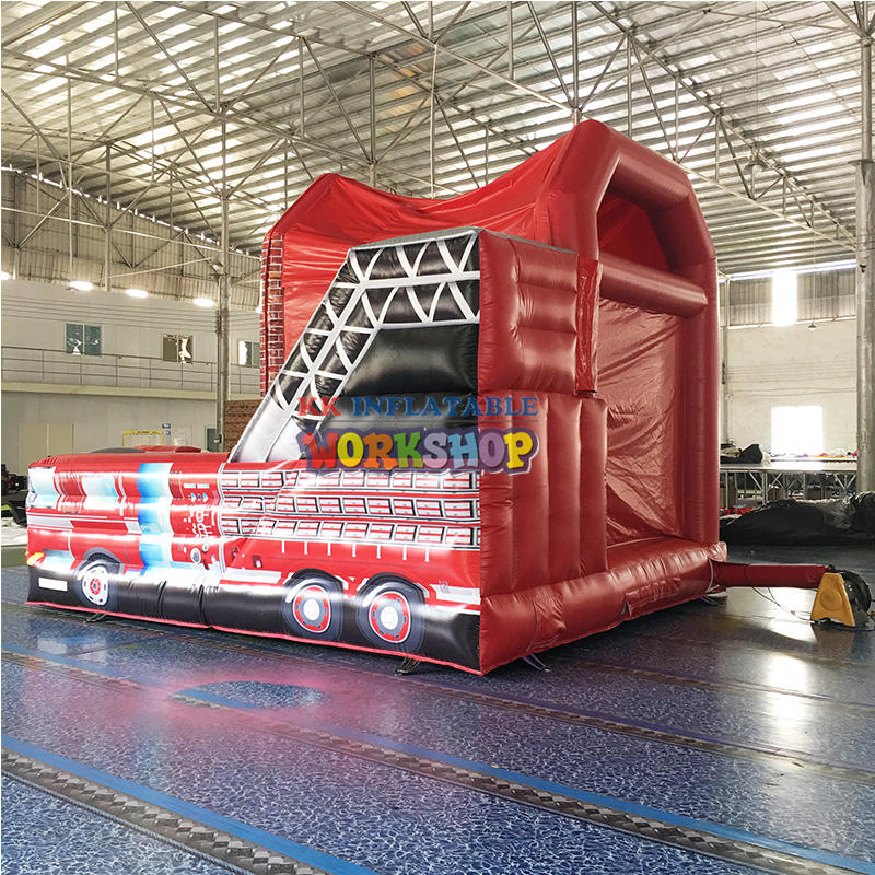 Fire Truck Birthday Party Rentals Bouncer Castle Combo, Inflatable Fire Fighting Truck Jumping House For Commercial Use