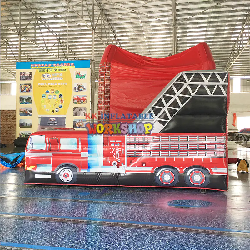 Fire Truck Birthday Party Rentals Bouncer Castle Combo, Inflatable Fire Fighting Truck Jumping House
