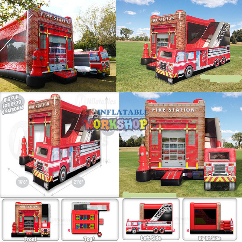 Inflatable Fire Station Bounce House Truck Slide Combo