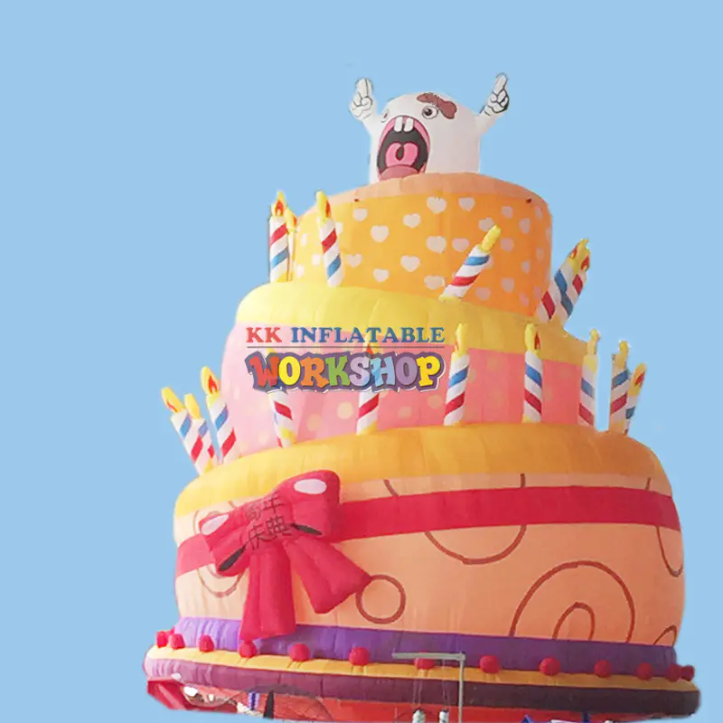 giant oxford fabric inflatable birthday cake with candles
