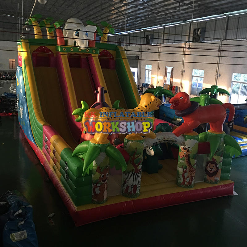 Commercial kids crush tropical bouncing Dino party inflatable castle bouncer slide jumper bouncy combos bounce house
