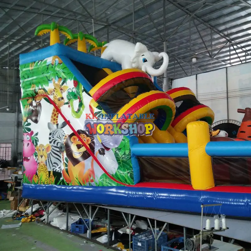 Forest Theme Inflatable Slide Elephant Jumping Castle Bouncy Slides