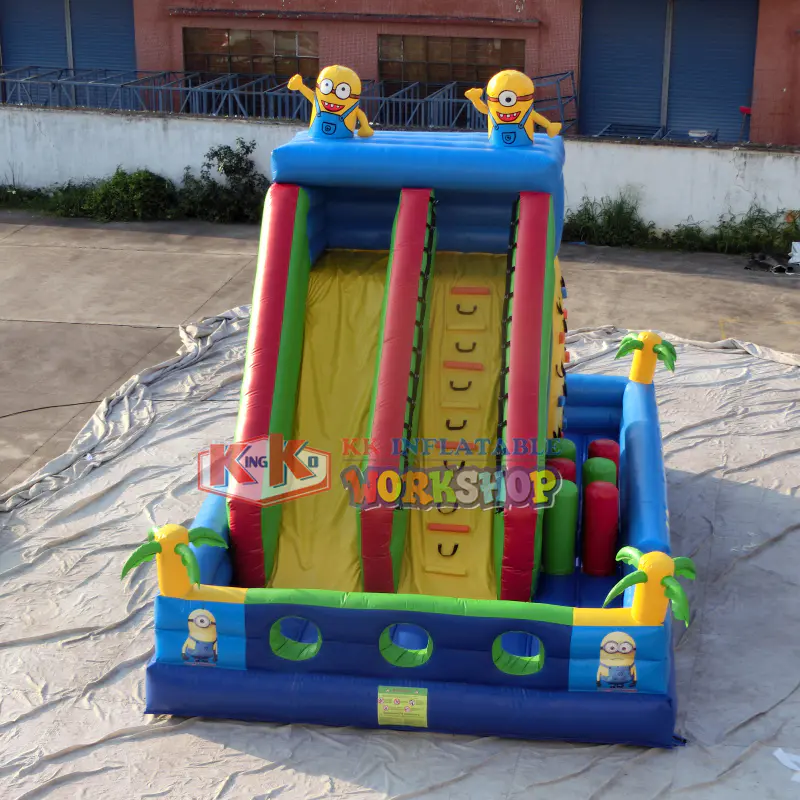 Giant inflatable dry slide products amusement park bouncer castle 3D little minions Theme Climbing Slide Jumping bouncer