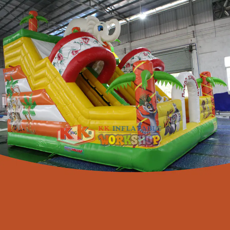 Inflatable Safari Park Bouncy Slide / Colorful PVC Inflatable Elephant Bouncer Slide Trampoline
