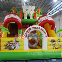 Inflatable Safari Park Bouncy Slide / PVC Inflatable Elephant Bouncer Colourful Slide Trampoline