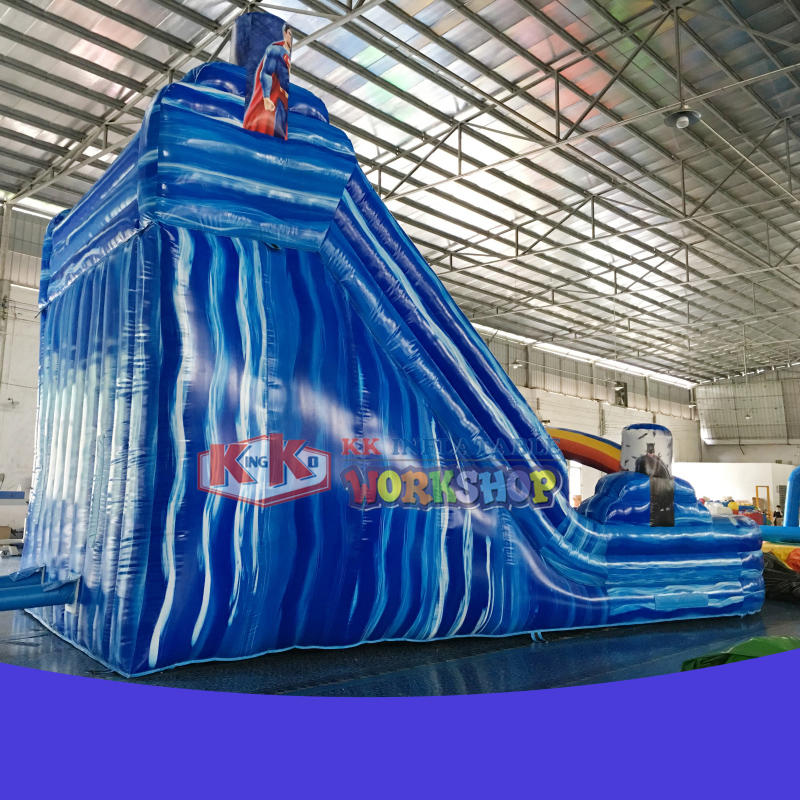 Commercial using inflatable marble blue wet/dry slide with pool for party rental using