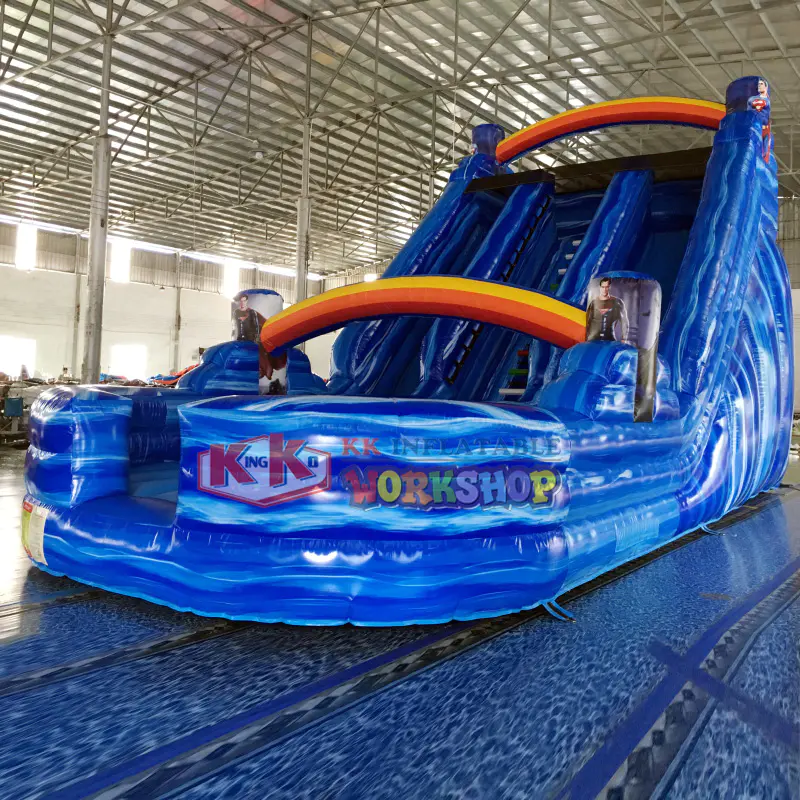 Commercial using inflatable marble blue wet/dry slide with pool for party rental using