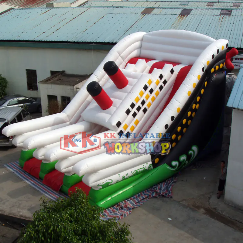Double Lane Inflatable Sinking Titanic Boat Slide, Inflatable Titanic Adventure Slide with IceBerg