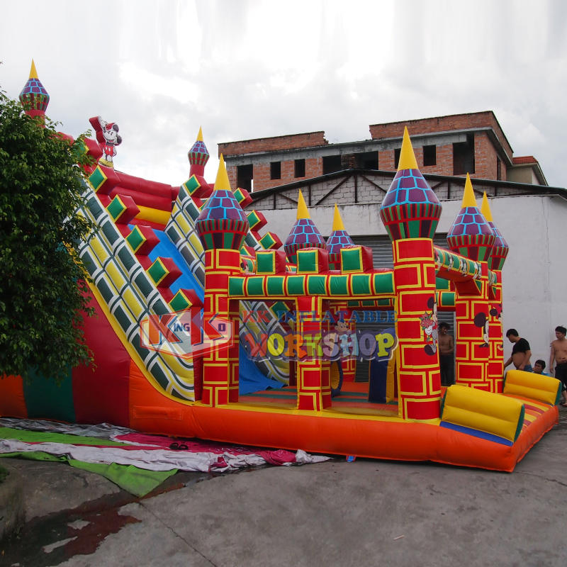 Outdoor Cartoon Theme Kids Inflatable Dry Slide Inflatable Castle Jumping Slide Brick Castle Inflatable Slide