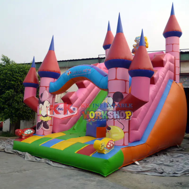 Commercial inflatable jumping moonwalk castle slide, Kids bouncy dry slide trampoline