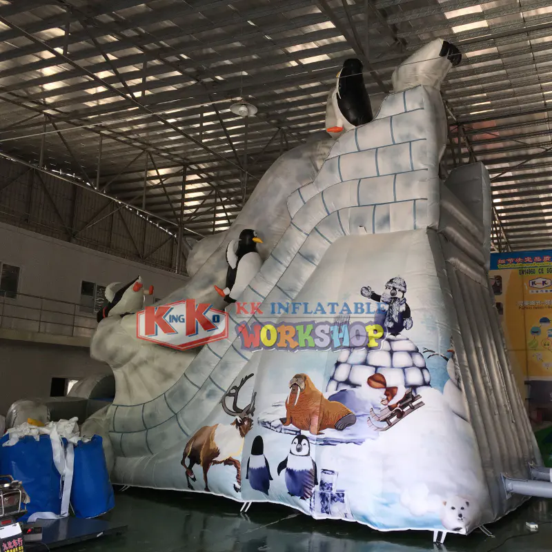 Inflatable Arctic Jumpers White Polar Bear Plunge Double Lane Slide/Snow theme jumping bouncer inflatable polar bear slide