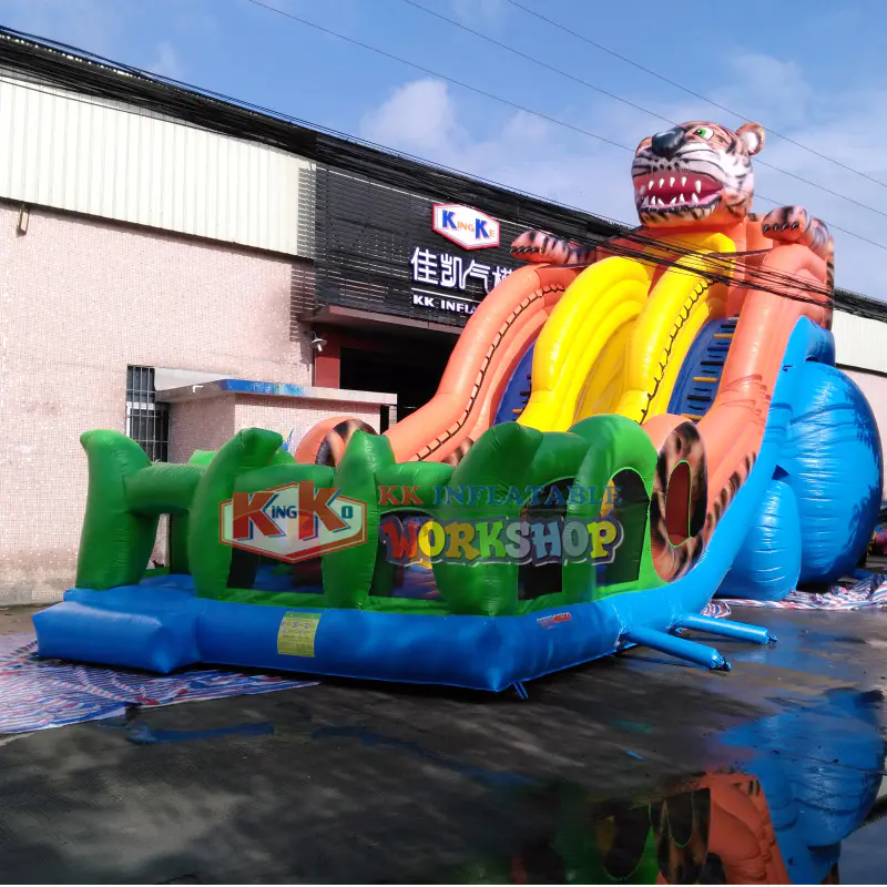 Attractive design big tiger inflatable slide fun city inflatable playground
