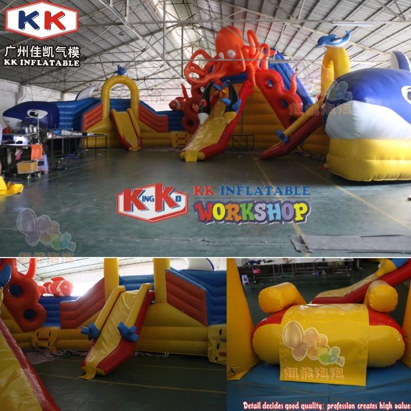 Underwater fish world inflatable water slides park, outdoor used inground inflatable pool slide park