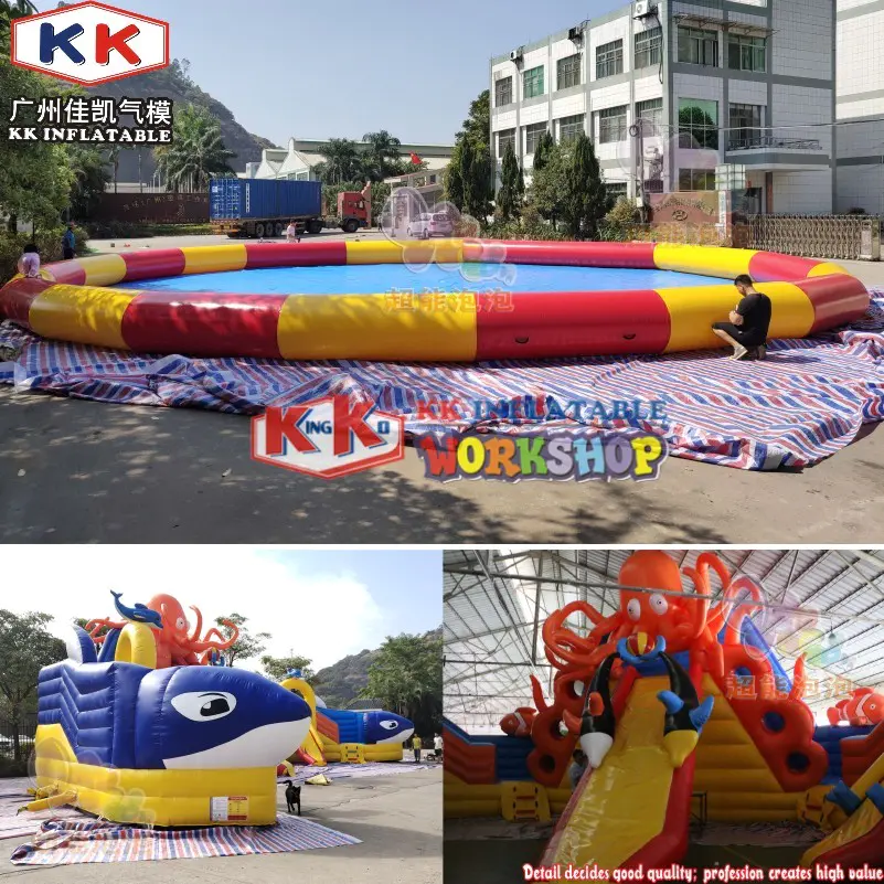 Ocean Theme Large Scale inflatable Water Slide park with pool kids water theme park castle water slide equipment for outdoor public playground