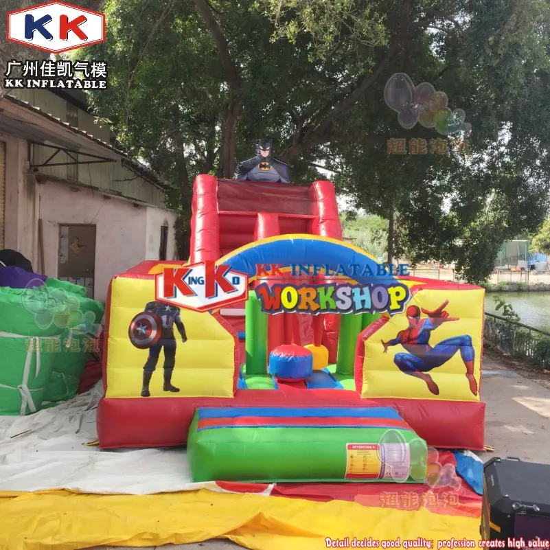 4 meters high kids spiderman inflatable slide with complete digital printing for outdoor parties