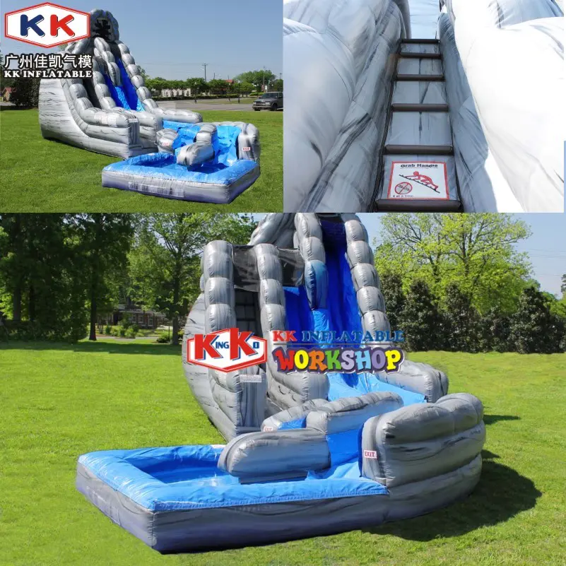 Gray Inflatable Water Slides Big Double Lane Wild Rapids With Pool