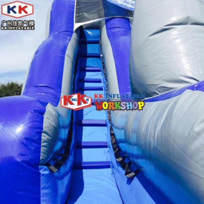Waterproof Blue Shark Blow Up Slippery Slide Inflatable Lawn Water Slide For Kids And Adults