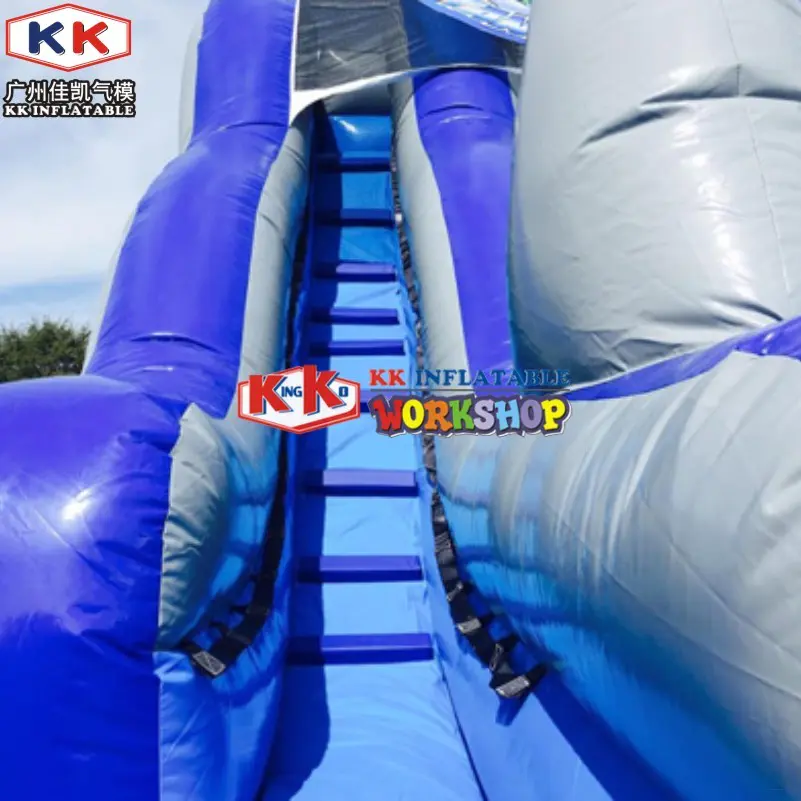 Waterproof Blue Shark Blow Up Slippery Slide Inflatable Lawn Water Slide For Kids And Adults