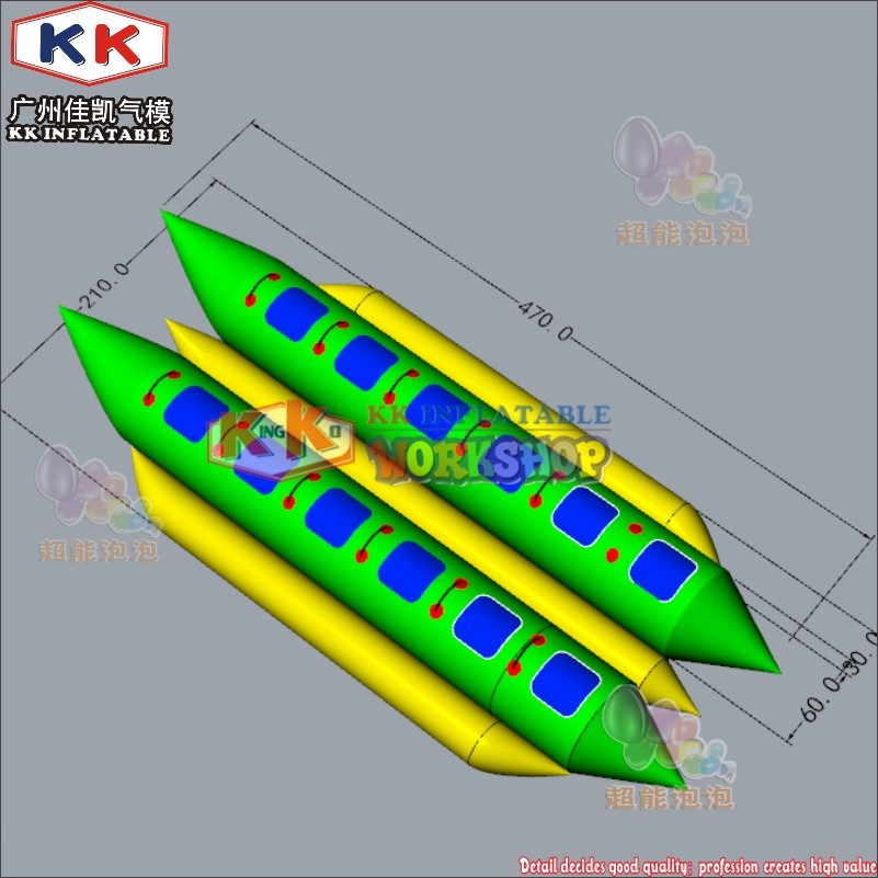 Factory Made 10 12 14 16 Passengers Light Green & yellow Inflatable PVC Banana Boats